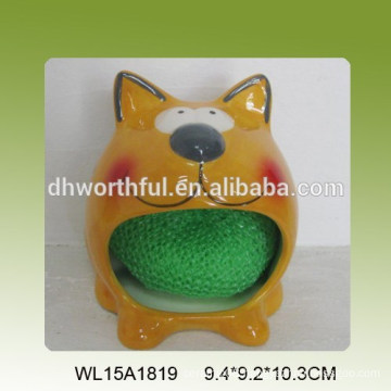 Ceramic sponge holder with cat design